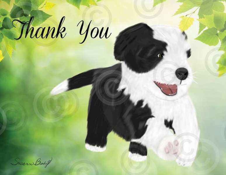 No. 33-1 Thank You- Happy black Beardie pup-horizontal-words