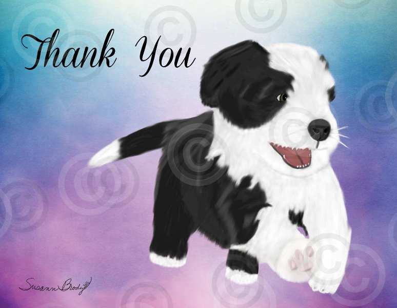 No. 33-3 Thank You-Happy Black Beardie pup-horizontal-words