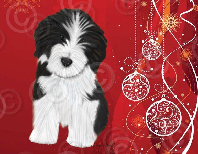 No. 5-2 Puppy christmas card-red background