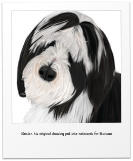 Baxter, his original drawing put into notecards for Barbara