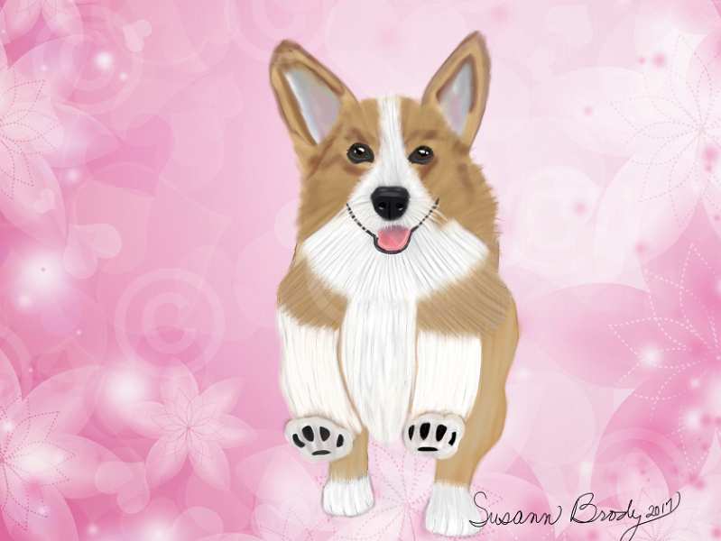 No. 3 Corgi-pink flowers bkgrnd